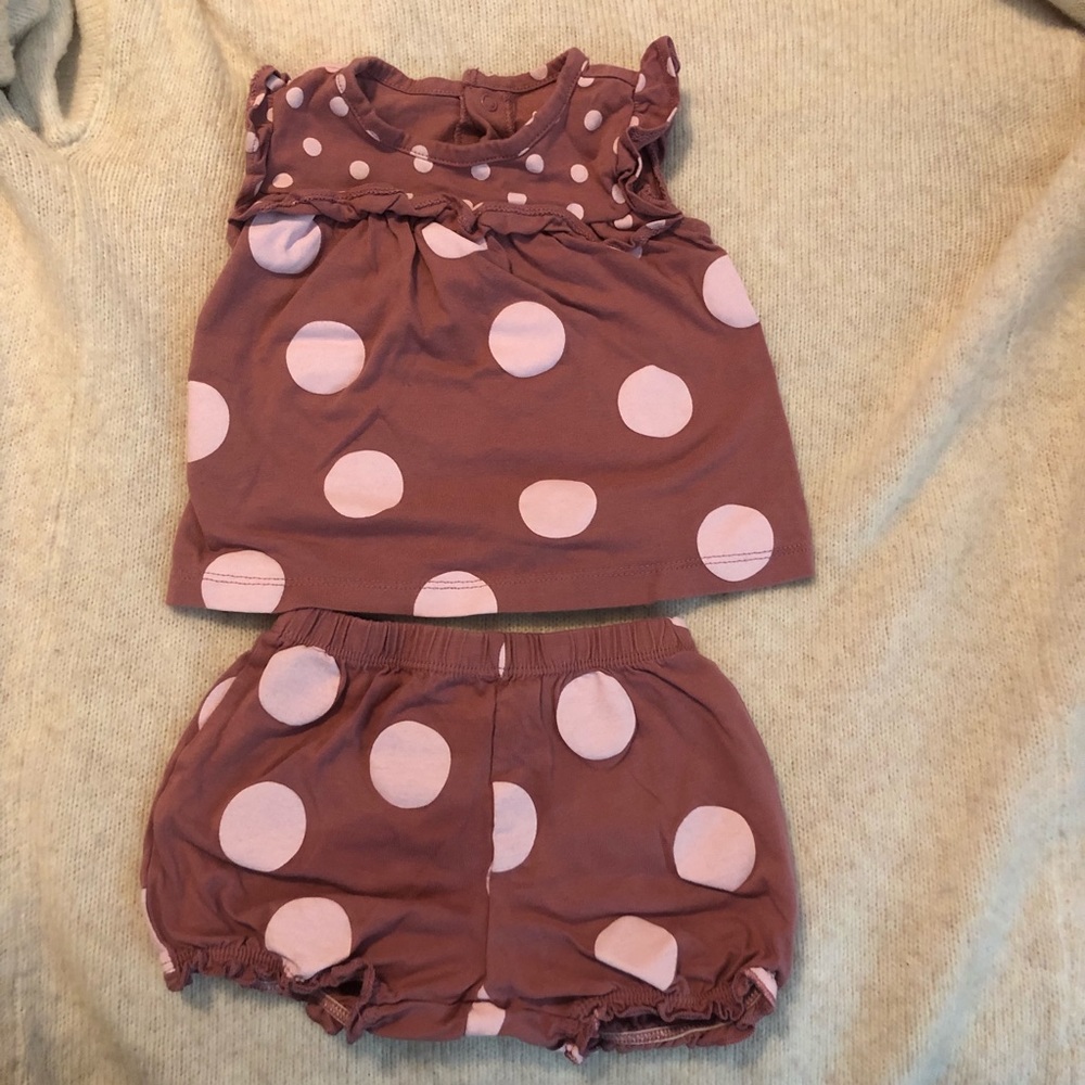 Pink polka dot tank short set 12M